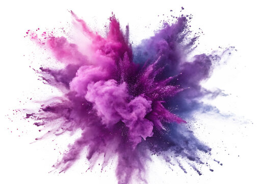 purple violet lilac color powder dust explosion on white background, PNG