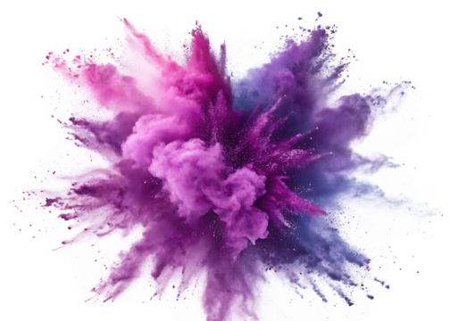 purple violet lilac color powder dust explosion on white background, PNG