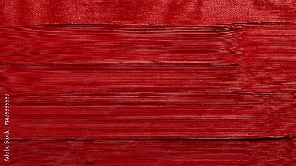 Aufkleber layers of rich red paint form a striking abstract design on canvas, showcasing detailed brush stroke