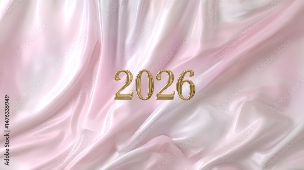 Poster metallic text reading 2026 showcases a golden finish against a soft pastel background, creating a ce