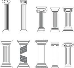 Obraz premium icon set of classical building with columns representing ancient architecture, linear style icon. historic designs. Editable stroke width symbols elements infographics for web transparent background