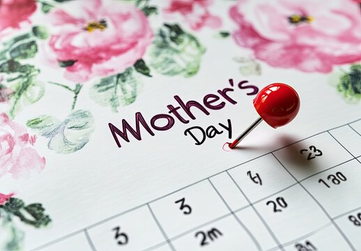 Mother's Day marked on a calendar with pink flowers