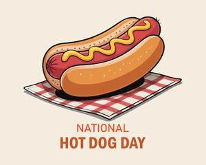 National Hot Dog Day lettering with hot dog. Poster concept.