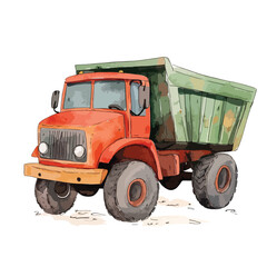 Obraz premium Dump Truck cute watercolors illustration isolated on white background