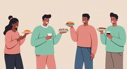 People Holding Plates with Food and Drink