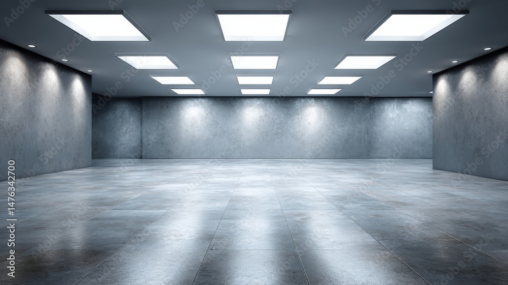 Leinwandbilder A dark grey room with smooth concrete walls features sleek design elements and diffused lighting, creating a serene and modern atmosphere perfect for diverse activities