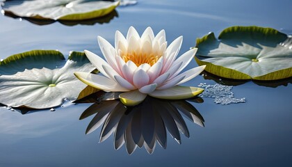 Serene Water Lily Blossom Floating on Calm Water with Lily Pads A Peaceful Nature Scene