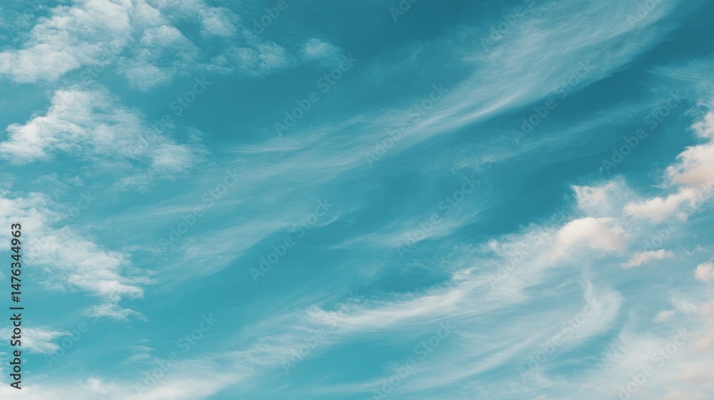 Leinwandbilder experience a peaceful view of a soft turquoise sky adorned with delicate white clouds, inviting calm
