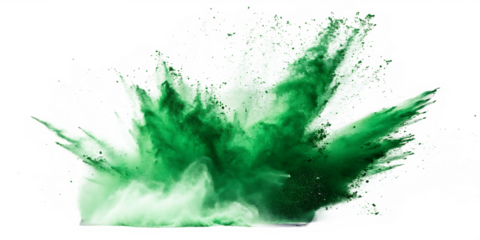 set bundle green color powder dust explosion on white background, PNG