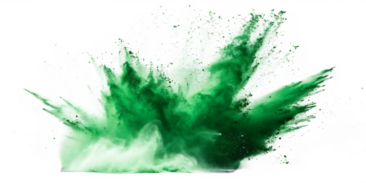 set bundle green color powder dust explosion on white background, PNG