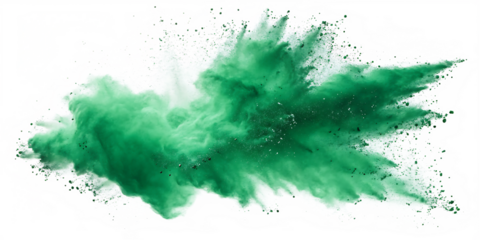 set bundle green color powder dust explosion on white background, PNG