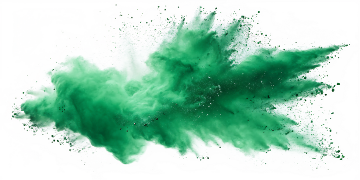 set bundle green color powder dust explosion on white background, PNG