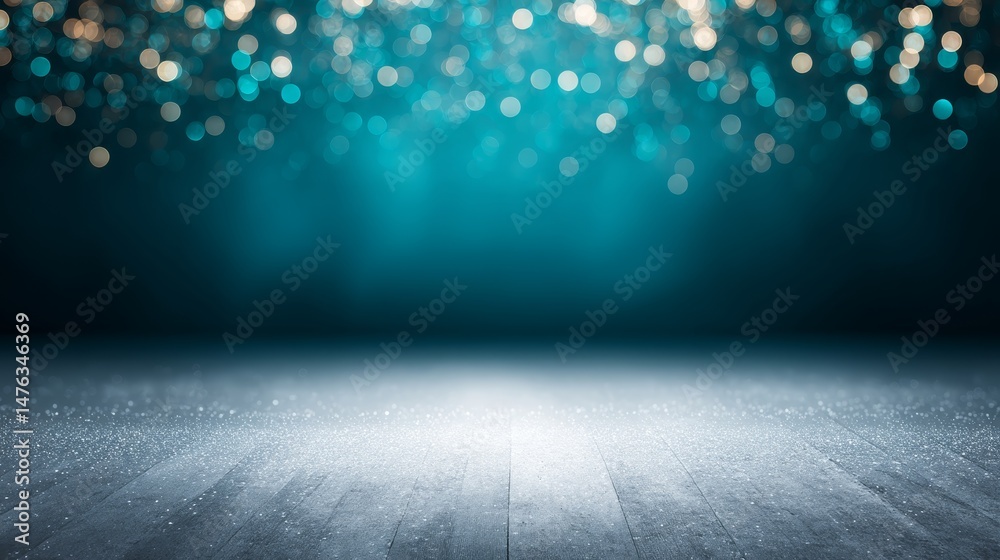 Poster A teal and silver particle backdrop glows gently against dark indigo, creating a festive and elegant atmosphere ideal for celebrations
