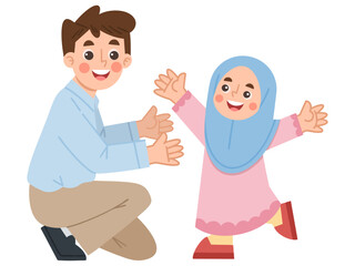 Illustration of Muslim Father and Daughter
