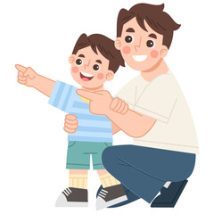 Illustration of Father and Son Pointing