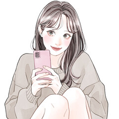 スマホを持って楽しそうな女性