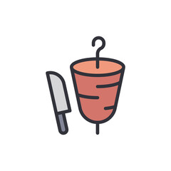 Stylized Doner Kebab Icon With Sharp Knife And Transparent Backdrop
