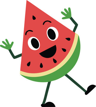 recommend clip art: A flat vector silhouette of the retro fruit character a water melon dancing