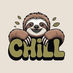 Adorable Sloth Cartoon Illustration Hang In There Motivational Phrase