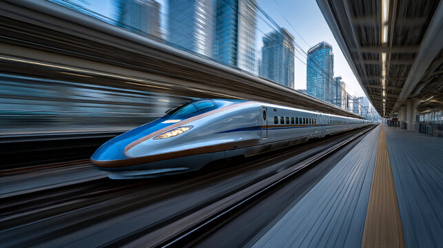Speeding bullet train japan travel transportation concept high speed rail system for fast journey