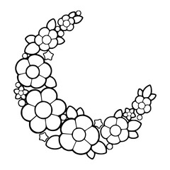 floral crescent moon line art