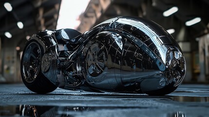 Futuristic chrome motorcycle: A sleek, innovative and high-tech transport concept