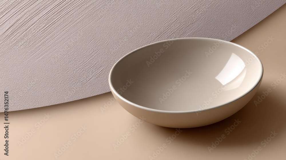 Poster A white bowl sits on a table with a patterned cloth underneath it
