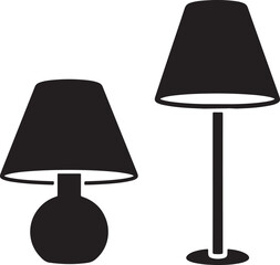 Obraz premium Black table lamp icon, table lamp vector silhouette