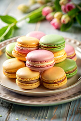 Obraz premium Photo of macaroons on plate arranged beautifully showcasing vibrant colors and delicate texture