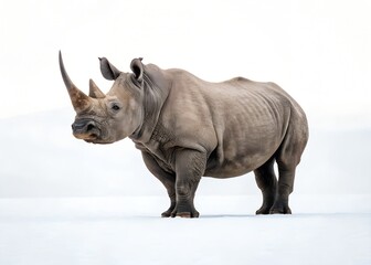 Obraz premium A solitary rhinoceros stands majestically against a pristine white background