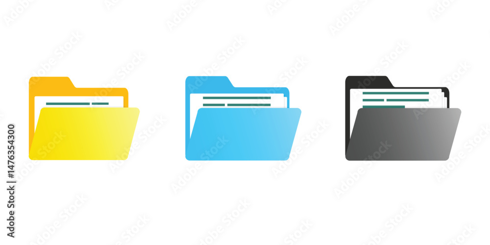 Poster computer file folder icons set. colorful document folders. office folder icons with documents. folde