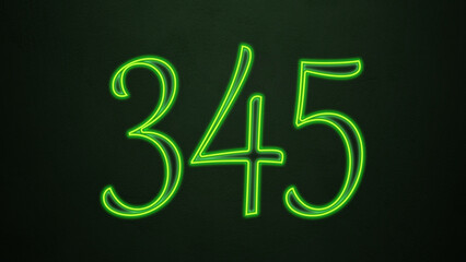 Neon glowing green number design of 345 on dark background.