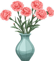Vase with pink carnation flowers. Vector design illustration for decoration