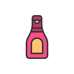 Red Ketchup Bottle Vector Illustration With Bold Outline Style