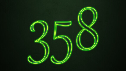 Neon glowing green number design of 358 on dark background.