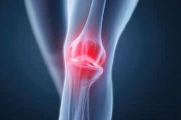 Knee joint highlighted with intense red, illustrating discomfort