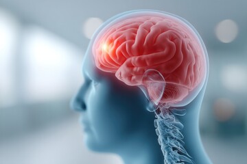 Human silhouette showcases brain with highlighted area, symboliz