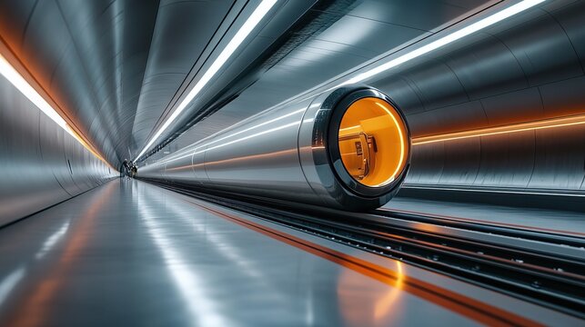 An underground hyperloop transportation system, high-speed futuristic train 
