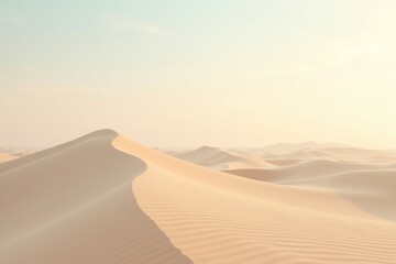 Desert waves of sand under hazy sky