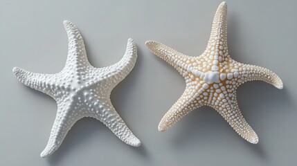 Two different types of white starfish are isolated 