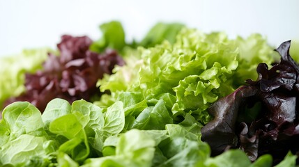 Close-up view of assorted fresh leafy greens.