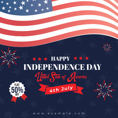 4th July Modern Independence Day of America Social Media Post Discount Post