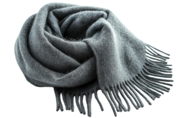 A gray fringed wool scarf