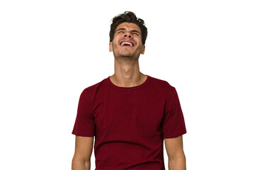 Fototapeta premium Young handsome caucasian man isolated on white background shouting very angry, rage concept, frustrated.