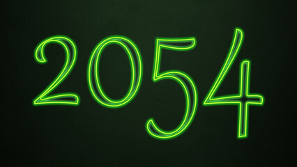 Neon glowing green number design of 2054 on dark background.