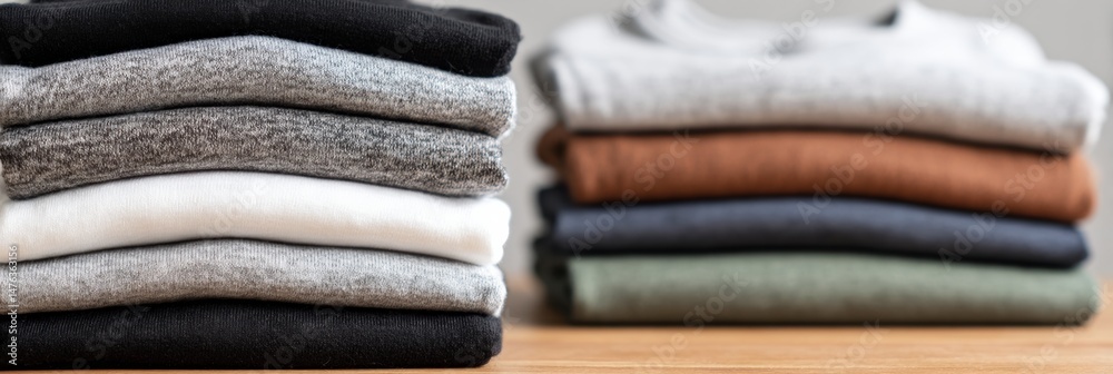 Fototapete neatly stacked athletic clothes with top zone open for easy access in a modern workspace during the 