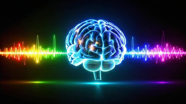 Vibrant digital representation of a brain with sound waves in a colorful background (1)