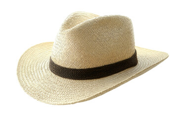 A straw hat with dark ribbon