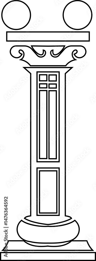 Poster icon of classical building with columns representing ancient architecture, linear style icon. historic designs. Editable stroke width symbols elements infographics for web with transparent background