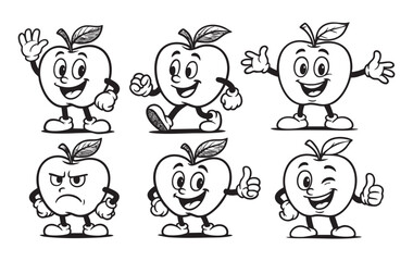 Obraz premium apple set funny cartoon mascot vector illustration
